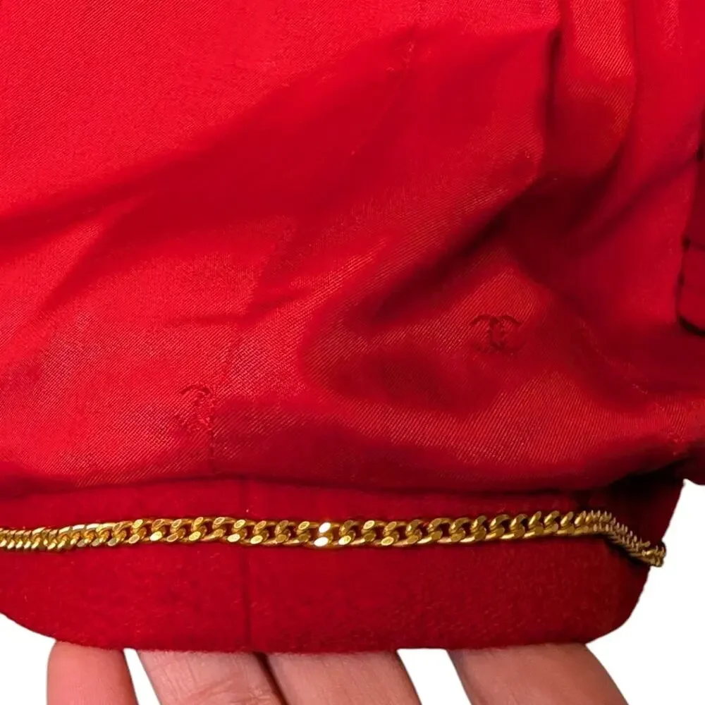 Vintage Chanel Cashmere Double Breasted Jacket Red Gold CC Logo Button FR36 | 4